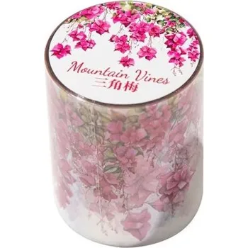 Sada dekorativní průhledné samolepicí pásky 5 cm x 200 cm s motivem růžových květů pro zdobení a kreativní dekorace