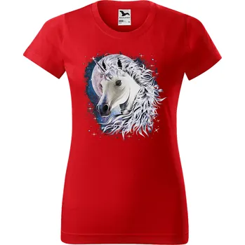 Dámské tričko levne-damske-bavlnene-tricko-potisk-hlava-jednorozce Velikost dámská trička Basic: XL šířka 56, délka 67, Odstín dámské tričko Basic: Červené