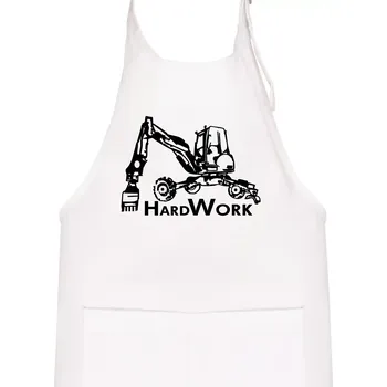 Kuchyňská zástěra Hard Work kráčivý bagr - Dětská zástěra na vaření - Univerzální velikost ( Bílá )