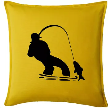 Polštář Rybář tahající rybu - Polštář 50x50 - 50x50 - Pouze potah ( Žlutá )