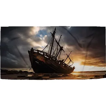 Osuška Sablio Ručník Vrak lodi při západu slunce - 50x100 cm