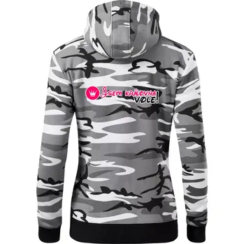 Dámská mikina Jsem královna vole! - Dámská mikina trendy zipper s kapucí - S ( Šedý maskáč )