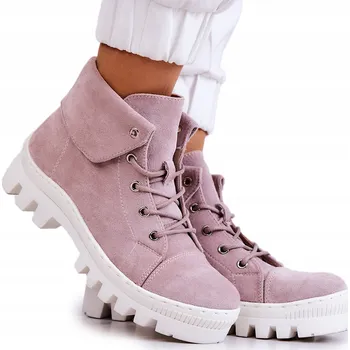 Dámská zimní obuv SEMIŠOVÉ KOTNÍKOVÉ BOTY TRAPERY ŠNĚROVACÍ SVĚTLE FIALOVÉ 37