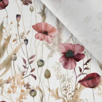 Zbytek - Bavlna premium NELA romantické máky bordo pastel