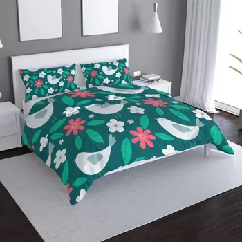 Povlečení Sablio Povlečení Červené kvítí s ptáčky - 140x220 / 90x70