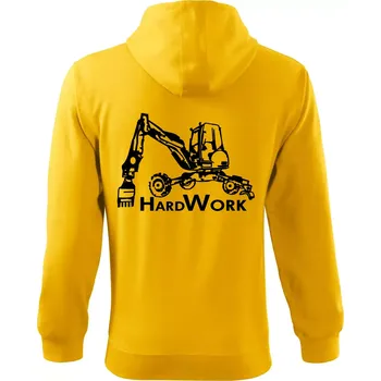 Pánská mikina Hard Work kráčivý bagr - Mikina s kapucí na zip trendy zipper - M ( Žlutá )