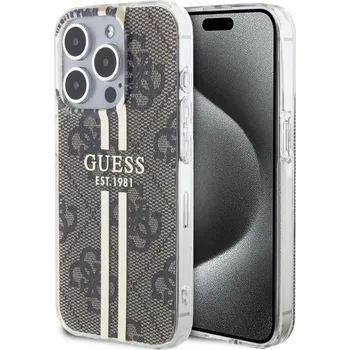 Guess IML 4G Gold Stripe Zadní Kryt pro iPhone 15 Pro Brown