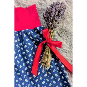 Dámská sukně Sukénka půlkolová Květinka - modrá Velikost: L, Barva lemu: Červená