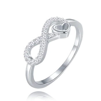 Souprava šperků MINET Stříbrný prsten nekonečno se srdíčkem a bílými zirkony vel. 61 JMAS0255SR61