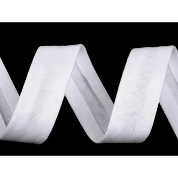 Šikmý proužek bavlněný elastický šíře 20 mm zažehlený, barva 1/ 1 bílá