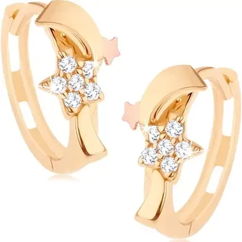 Náušnice Dvoubarevné náušnice ve 14K zlatě - zirkonový kvítek, vlnka a hvězdička