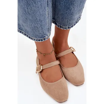 Dámské lodičky Boto Baleríny s páskem a zlatým sponou Eko semišové Adelora Barva: Béžová, Velikost: 41