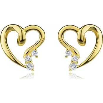 Náušnice Náušnice ze žlutého zlata 585 - asymetrický obrys srdce, čiré zirkony