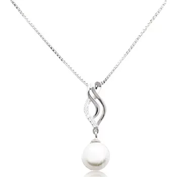 Náhrdelník Náhrdelník ze stříbra 925, řetízek a přívěsek - zvlněný list a bílá kulatá perla