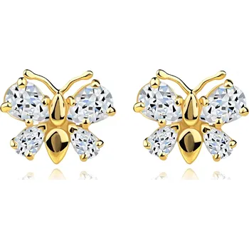 Náušnice Náušnice ze žlutého zlata 585 - motýl se zirkonovými křídly, puzetky