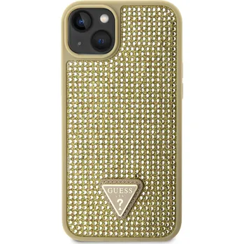Guess Rhinestones Triangle Metal Logo Kryt pro iPhone 14 zlatý