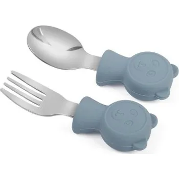 Příbor Martons Dětský kovový příbor lžička a vidlička Bear, 2 ks - Dusty Blue