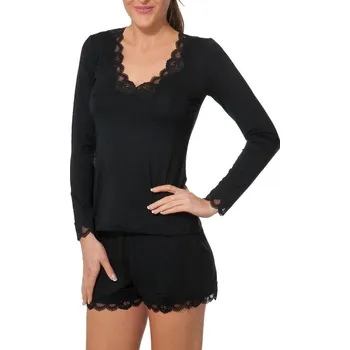 Dámské noční prádlo Triko dlouhý rukáv Antigel (ENA2006-02), Barva černá, Velikost M