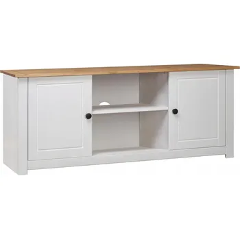 Televizní stolek TV stolek z masivního borovicového dřeva, bílá/přírodní, 120x40x50 cm