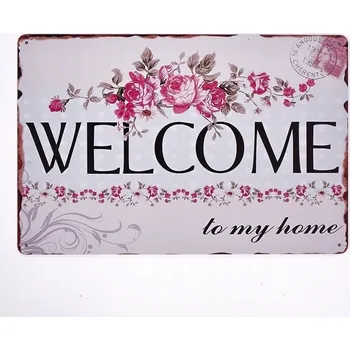 Obraz Kovová dekorativní cedulka KVĚTINY VÍTÁNY