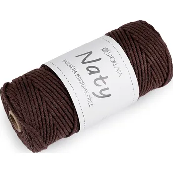 Příze Bavlněná pletací příze macrame Naty Ø3 mm rozčesávací, střední, 18 hnědá