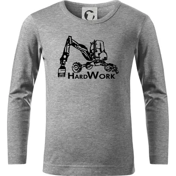 Chlapecké tričko Hard Work kráčivý bagr - Triko dětské Long Sleeve - 158 cm/12 let ( Tmavě šedý melír )