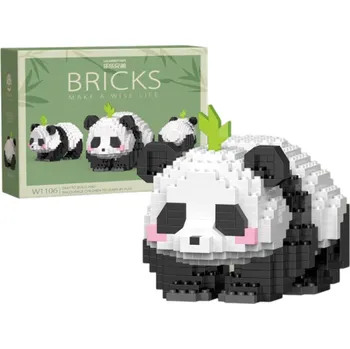 ostatní stavebnice Dětská roztomilá stavebnice ve tvaru pandy, která leží a zdobí ji malý zelený lístek na hlavě, 556 dílků skládačky, kreativní stavění