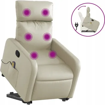 Křeslo Rozkládací Masážní Křeslo s Funkcí Zvedání, Krémové, 66x89,5x95,5 cm