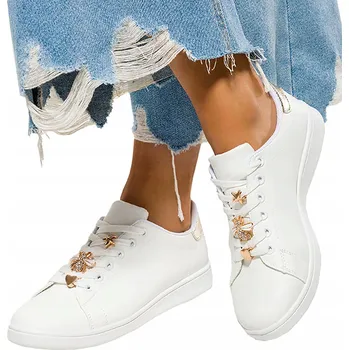 Dámské tenisky SPORTOVNÍ Dámská Obuv Tenisky Bílé Pohodlné Lehké Zlaté Ozdoby vel. 38