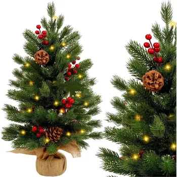 Vánoční stromek Stolní umělý vánoční stromek s červenými bobulemi a LED světly 60 x 20 cm
