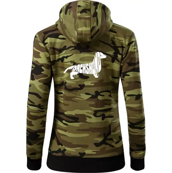 Dámská mikina Jezevčík - Dachshund - Dámská mikina trendy zipper s kapucí - M ( Zelený maskáč )