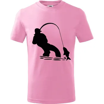 Chlapecké tričko Rybář tahající rybu - Tričko dětské bavlněné - 98 cm / 2 roky ( Růžová )