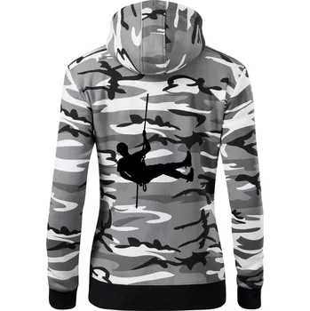 Dámská mikina Visící horolezec - Dámská mikina trendy zipper s kapucí - XS ( Šedý maskáč )