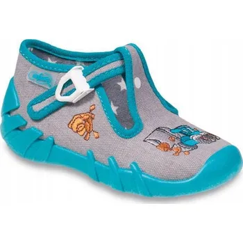 Dívčí bačkory Befado dětské papuče na suchý zip šedé, velikost 18