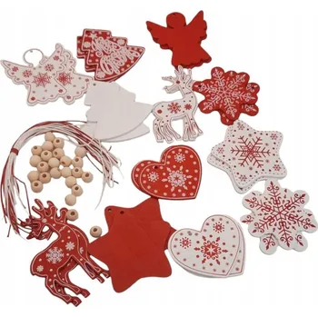 Vánoční dekorace Dřevěné ozdoby na vánoční stromeček k zavěšení, 24 ks