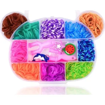 Kreativní sada na výrobu šperků 600 kusů Balení ve tvaru medvěda Barevné gumičky Guma a plast S příslušenstvím pro náramky a ozdoby