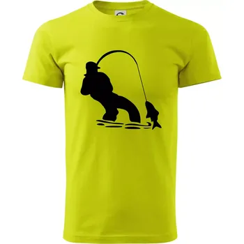 Pánské tričko Rybář tahající rybu - Klasické pánské triko vyšší gramáže - XL ( Limetková )