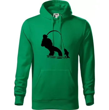 Pánská mikina Rybář tahající rybu - Mikina pánská Cape s kapucí - 5XL ( Středně zelená )