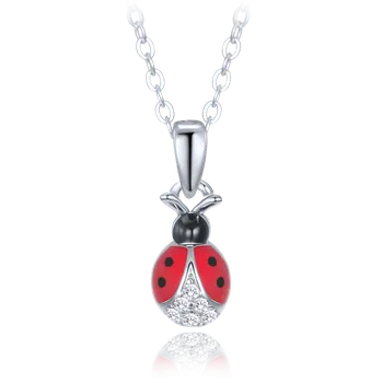 Náhrdelník Moonlit Dětský stříbrný náhrdelník červená beruška se zirkony