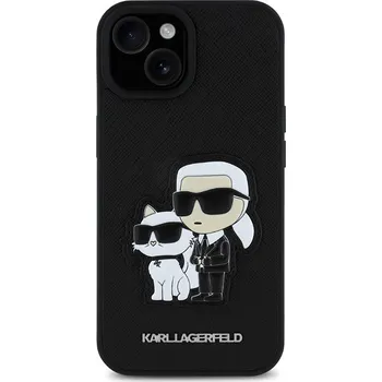Karl Lagerfeld PU Saffiano Karl and Choupette Zadní Kryt pro iPhone 15 Černá