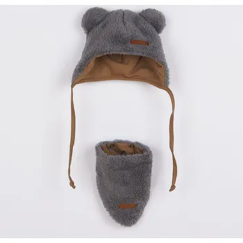 Kojenecký body Zimní kojenecká čepička s šátkem na krk New Baby Teddy bear šedá - Velikost 86 (12-18m)