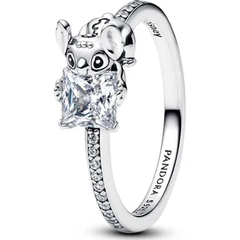 Disney Stitch sterling silver ring with clear cubic zirconia and black enamel