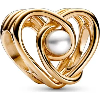 Přívěsek PANDORA přívěsek Děrované rozvířené srdce a upravená sladkovodní kultivovaná perla