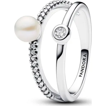 Prsten PANDORA Prsten se dvěma kroužky a upravená sladkovodní kultivovaná perla 58