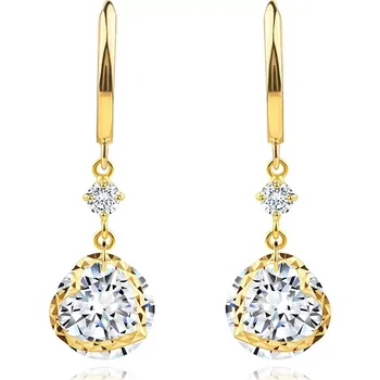 Náušnice Náušnice ze žlutého 14K zlata - kruhy, čiré zirkony, tvar srdce