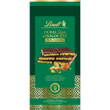 Čokoláda Lindt DUBAI STYLE CHOCOLATE 145 g HOŘKÁ s pistáciemi a cukrářskými nitěmi - AKCE !!! (hořká s pistáciovou náplní a křupavými KADAYIF)