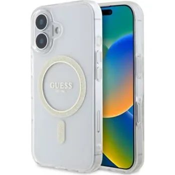 Guess IML Glitter Ring MagSafe Zadní Kryt pro iPhone 16 Plus Transparent