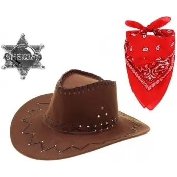 Karnevalový kostým Kovbojský klobouk hnědý s bandanou