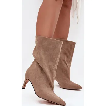 Dámské kozačky Nazouvací dámské boty na jehlové podpatku Solvienne Barva: Béžová, Velikost: 40