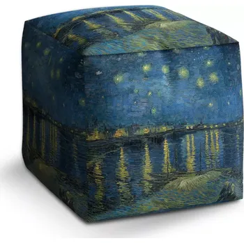 Taburet Sablio Taburet Cube Hviezdna noc nad Rhônou - Vincent van Gogh: 40x40x40 cm